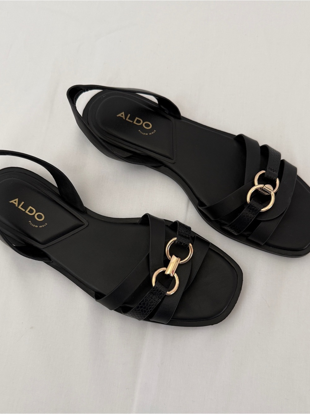 ALDO Black Sandals with Gold Ring Accent